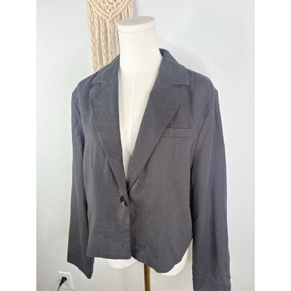 NWT American Eagle Linen Cropped Blazer Jacket Large Charcoal Gray - Picture 2 of 8